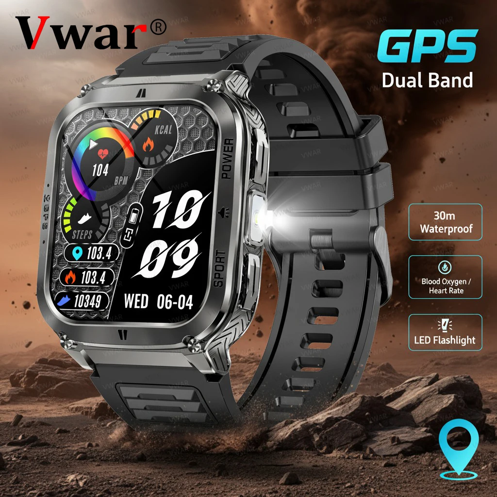 

VWAR Тактические Смарт-часы Встроенный GPS Компас Высотомер Барометрические Спортивные Смарт-часы Мужские Bluetooth-часы для вызова 1,43 дюйма AMOLED