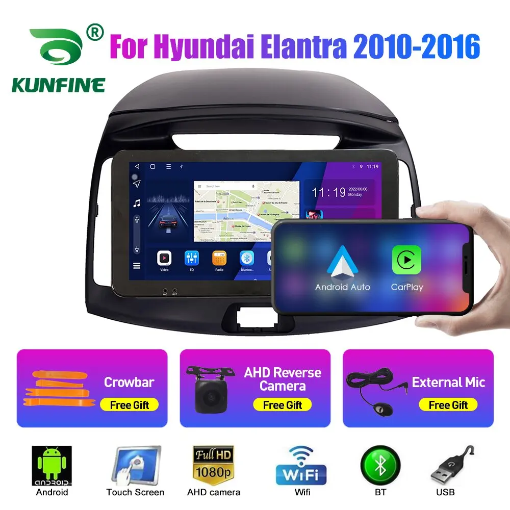

10,33-дюймовый автомобильный радиоприемник для Hyundai Elantra 2011-16 2Din Android, восьмиядерный автомобильный стерео DVD, GPS-навигатор, плеер QLED, экран Carplay