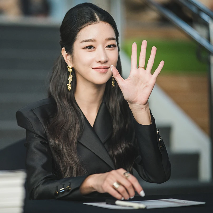 Ele Double-Breasted Suit Dr Korean Sle High Waist Long Sve V-Ne Autumn Faion Commute Pure Color X-ape Silho...