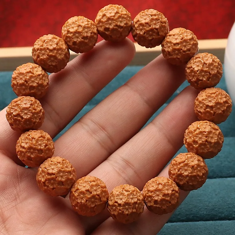 Full-carve monkey head walnut carving handmade plum blossom single-loop realistic short round bracelet