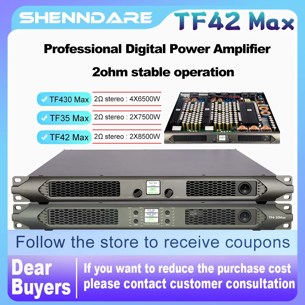 ShennDare TF42 Профессиональный усилитель мощности 2 Ом 2x8500 Вт стерео аудио предусилитель 1U класс D линейный массив динамиков сабвуфер усилитель звука сценическое DJ аудио оборудование