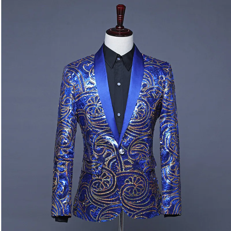 

Men New Design Floral Sequins Embroidery Suit Jacket Banquet Evening Party Celebrate Shiny Blazers for Singer Host Tuxedo Coat