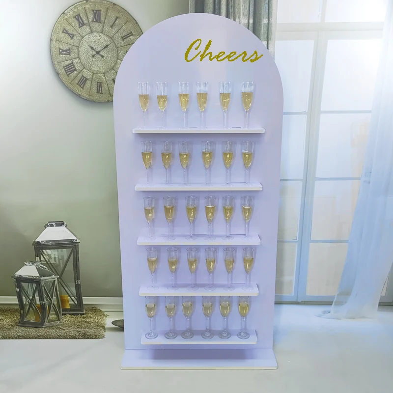 Custom Wedding 5-tiers Champagne Rack White PVC Champagne Wall Holder Stand Wine Glass Rack For Birthday Party Christmas Decor