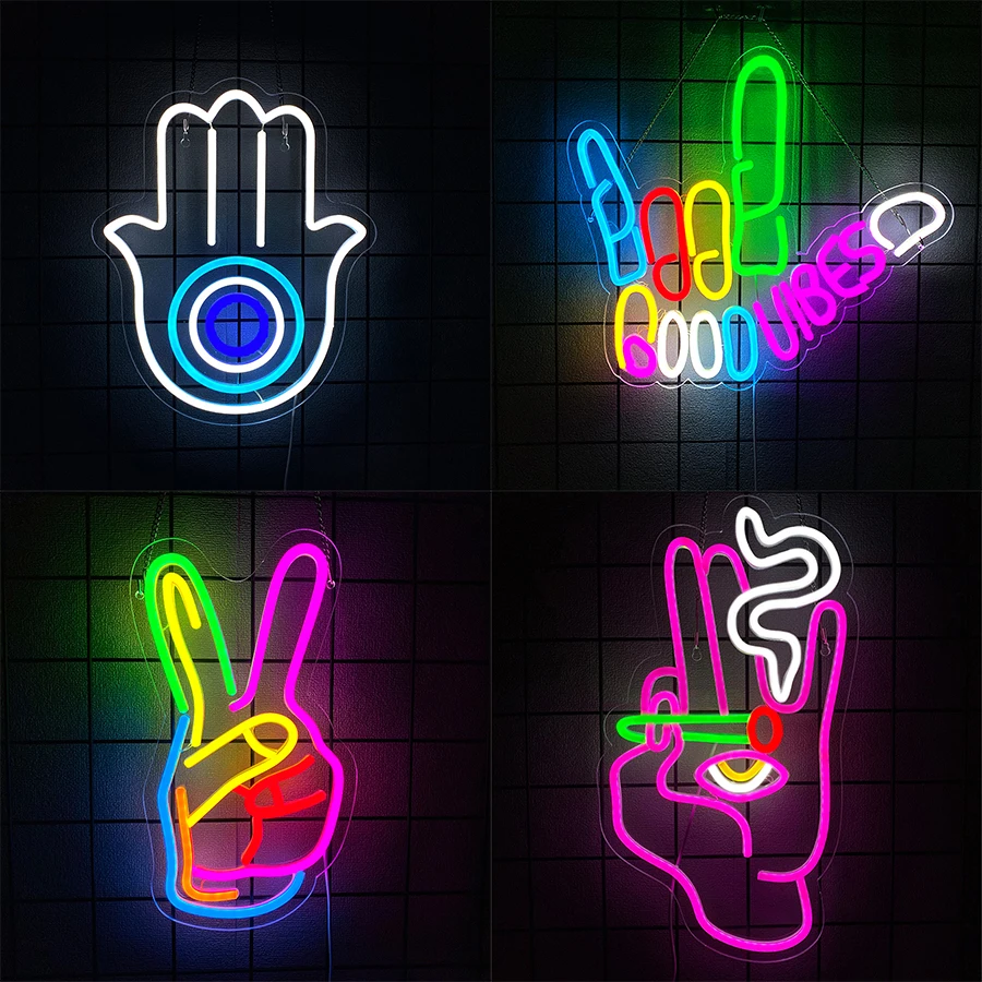 Good Vibes Led Neon Sign, Gesture Icon Usb Powered, Suitable For Bedroom Club Game Room Bar Party Man Cave Art Decor.