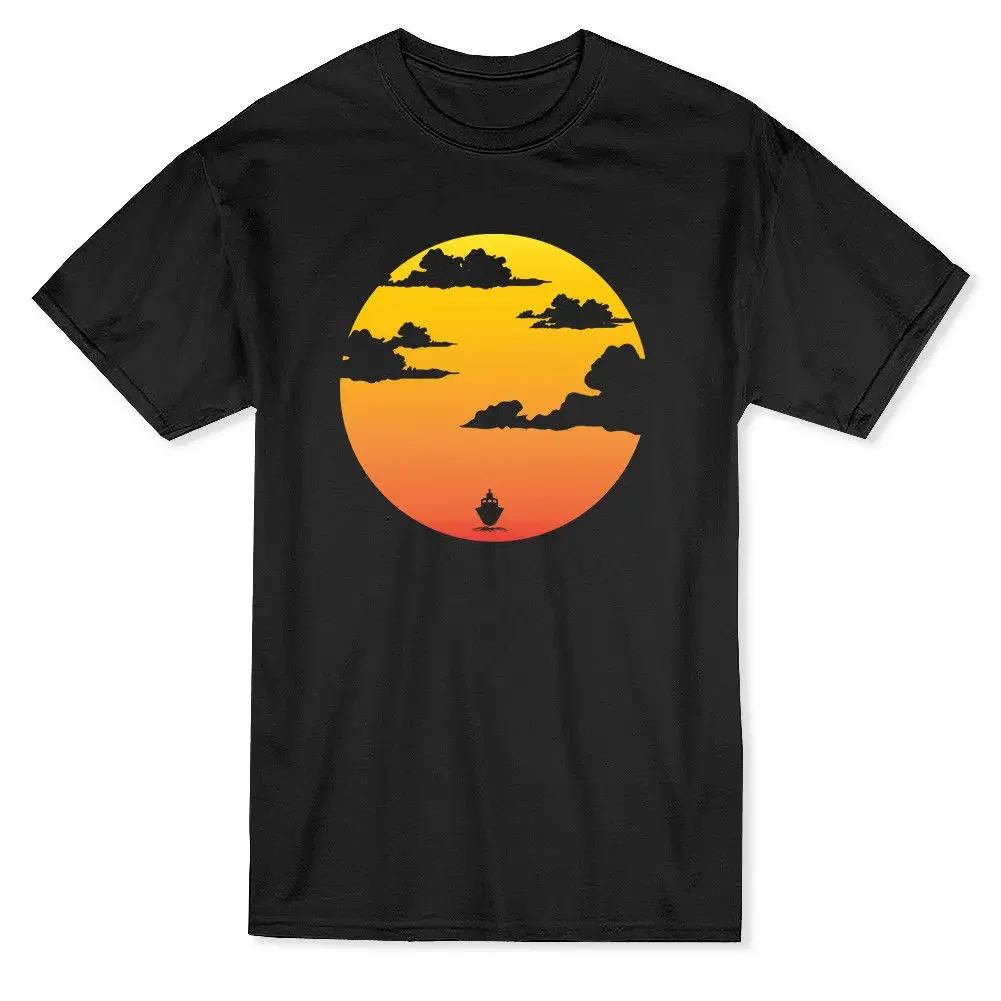 

Creative Design "Lost Ship" Horizon Graphic Printed T-Shirt. Summer Cotton O-Neck Short Sleeve Men's T Shirt New Size S-3XL