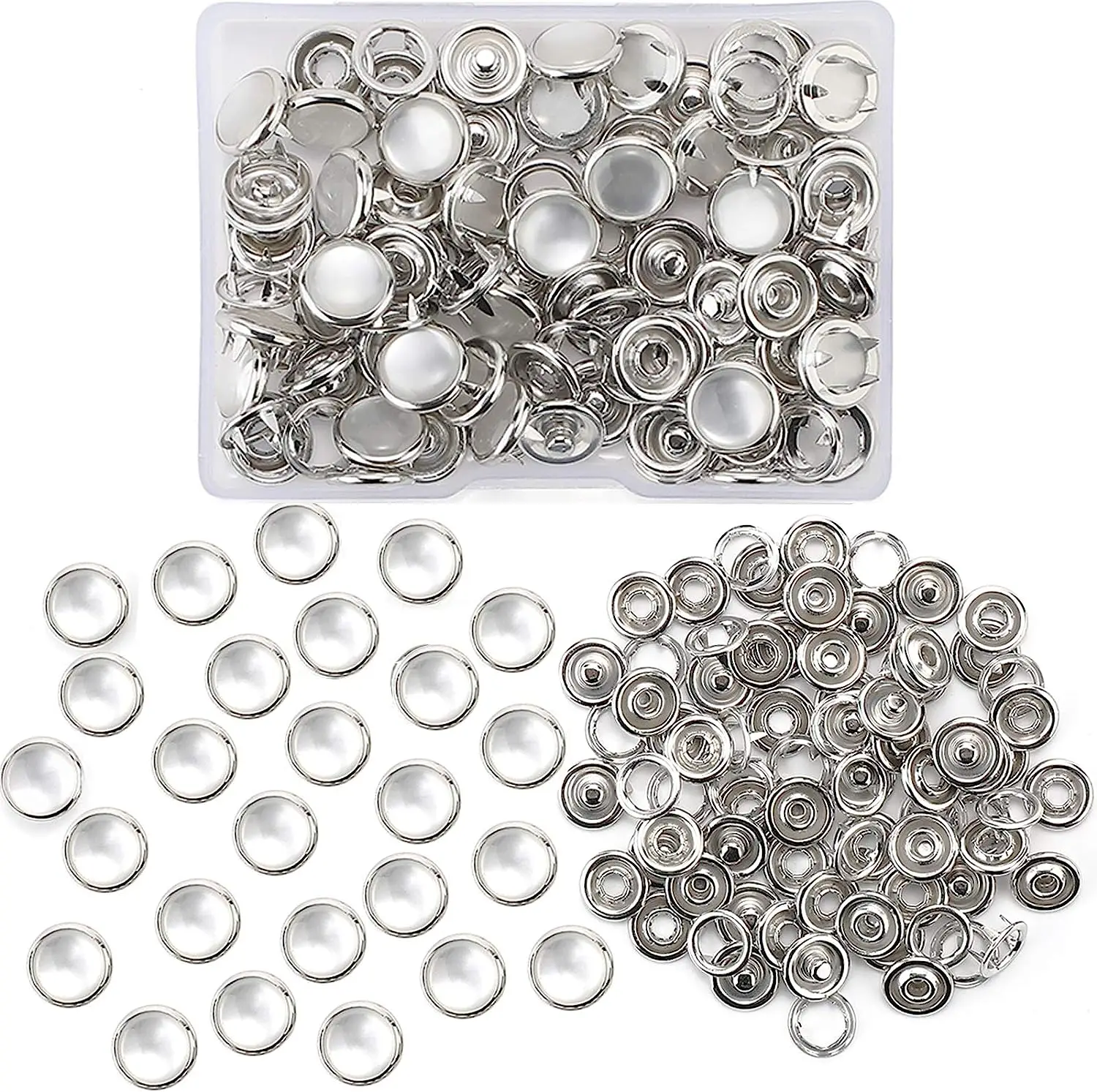 

25 Sets Pearl Snaps Fasteners Kit With Box Combination Five-Claw 10mm Prong Ring Snap Buttons for Shirt Clothes Popper Studs