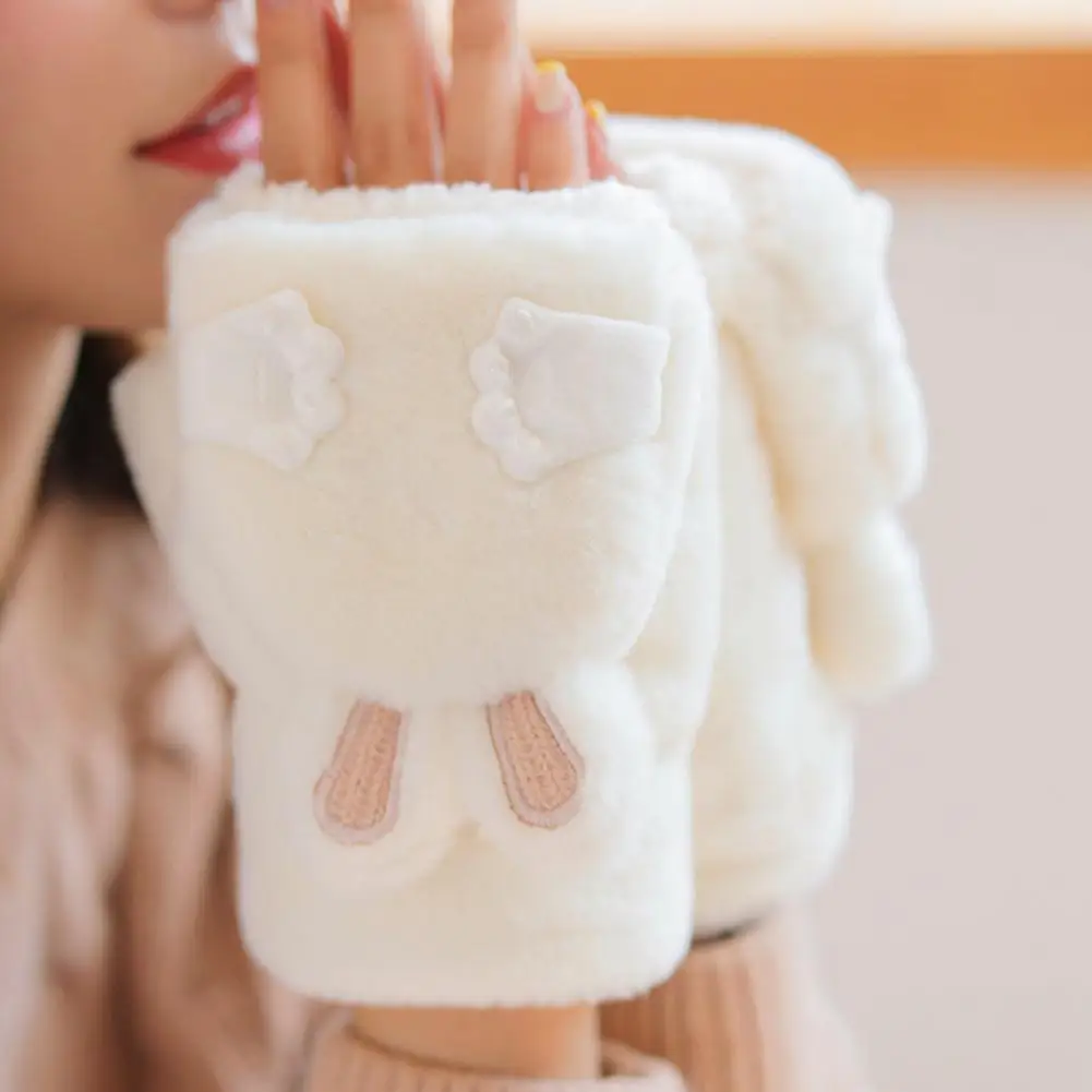 Plush Material Gloves Women Winter Gloves Women’s Plush Winter Gloves Thickened Fuzzy Rabbit Mittens Fingerless for Outdoor