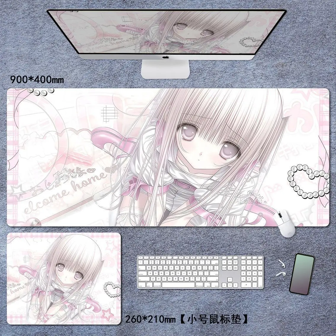 Personalized Pink Anime Girl Ins Simple Leather Table Mat Girl Geart Simple Mouse Pad PU Gaming Computer Pad Anti Slip Y2K Pad