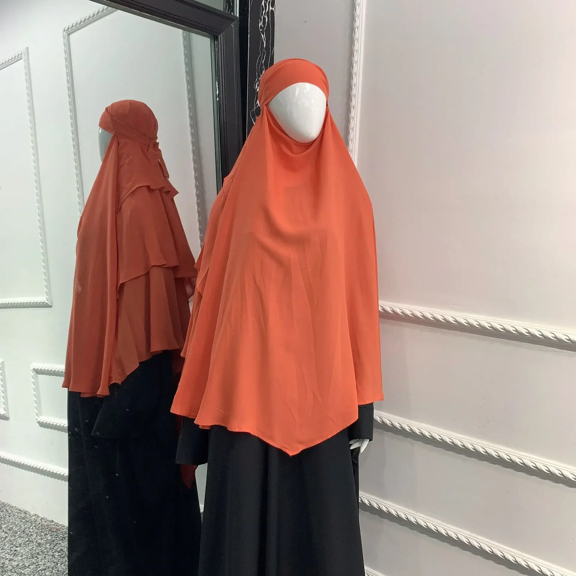 Hijab largo Khimar Ramdan Eid musulmán liso Hijabs Headcarf mujeres 3 capas Jilbab Jubha ropa islámica prenda Djellaba