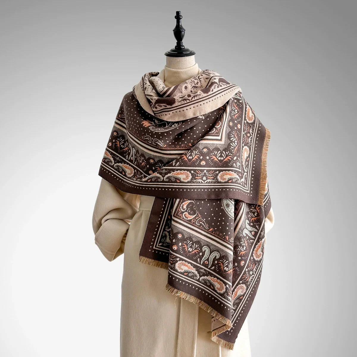 

Fashion Women's Faux Cashmere Winter Wrap Vintage Printed Tasseled Scarf Warm Shawl Stylish Accessory Perfect For Winter Outfits