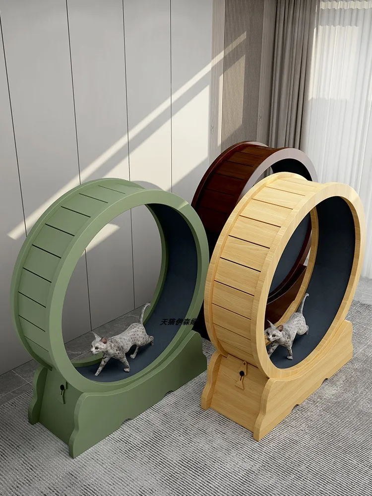 Eco-Friendly Cat Running Wheel - Small Pet Exercise Equipment with Solid Wood Cat-Tree and Silent Features