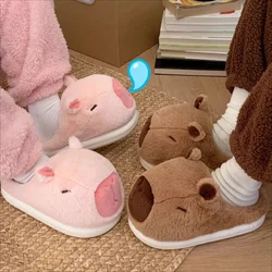Couple Cute Kapybara Design Slippers Women Winter Casual Soft Heel Slippers Platform Fur Warm Indoor Comfortable Home Slippers