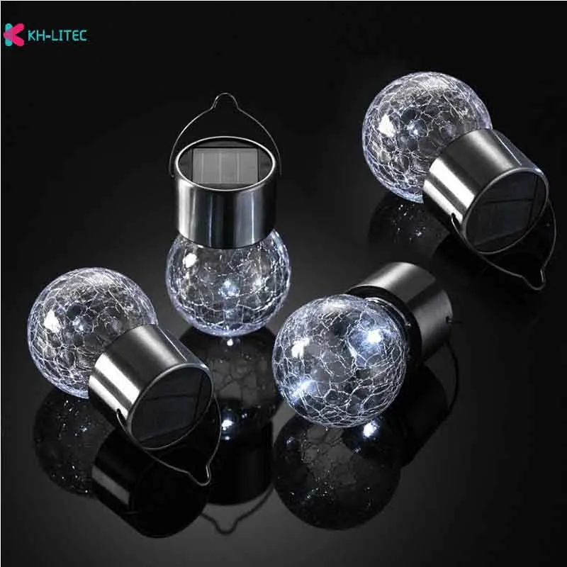 Imagem -03 - Solar Mosaic Crackle Globes Led Garden Lights Impermeável Solar Crack Light Bola de Vidro Pendurada Luz Rgb Branco Quente