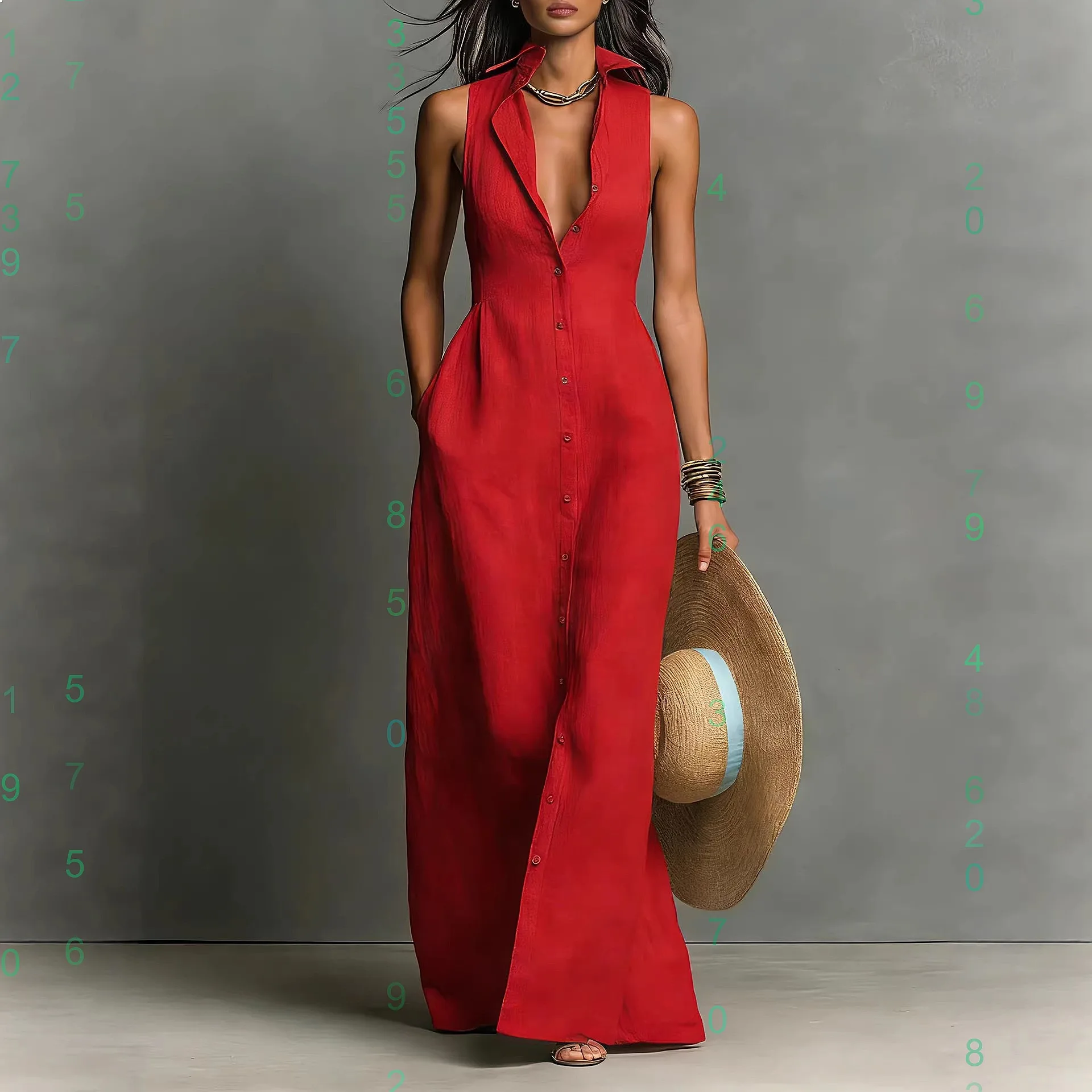 

Elegant Sleeveless Dress Blouse Top with Button Front Jumpsuit Playsuit Matching Set Spring Summer
