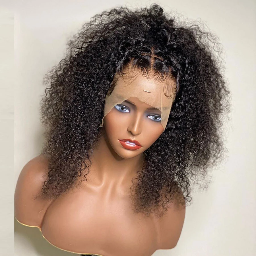 Soft 26Inch Long Black Kinky Curly 180Density Deep Lace Front Wig For African Women Synthetic Babyhair Preplucked Daily Cosplay