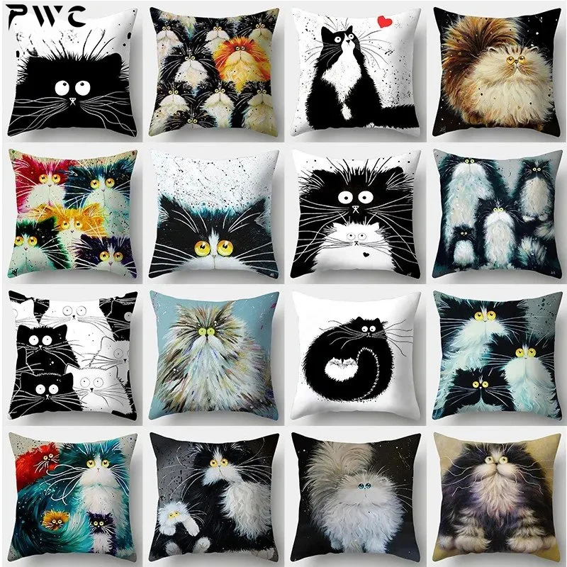 

Cute Cat Pillowcase 45cmX45cm Square Sofa Pillow Cover Watercolor Loving Cat Cushion cover