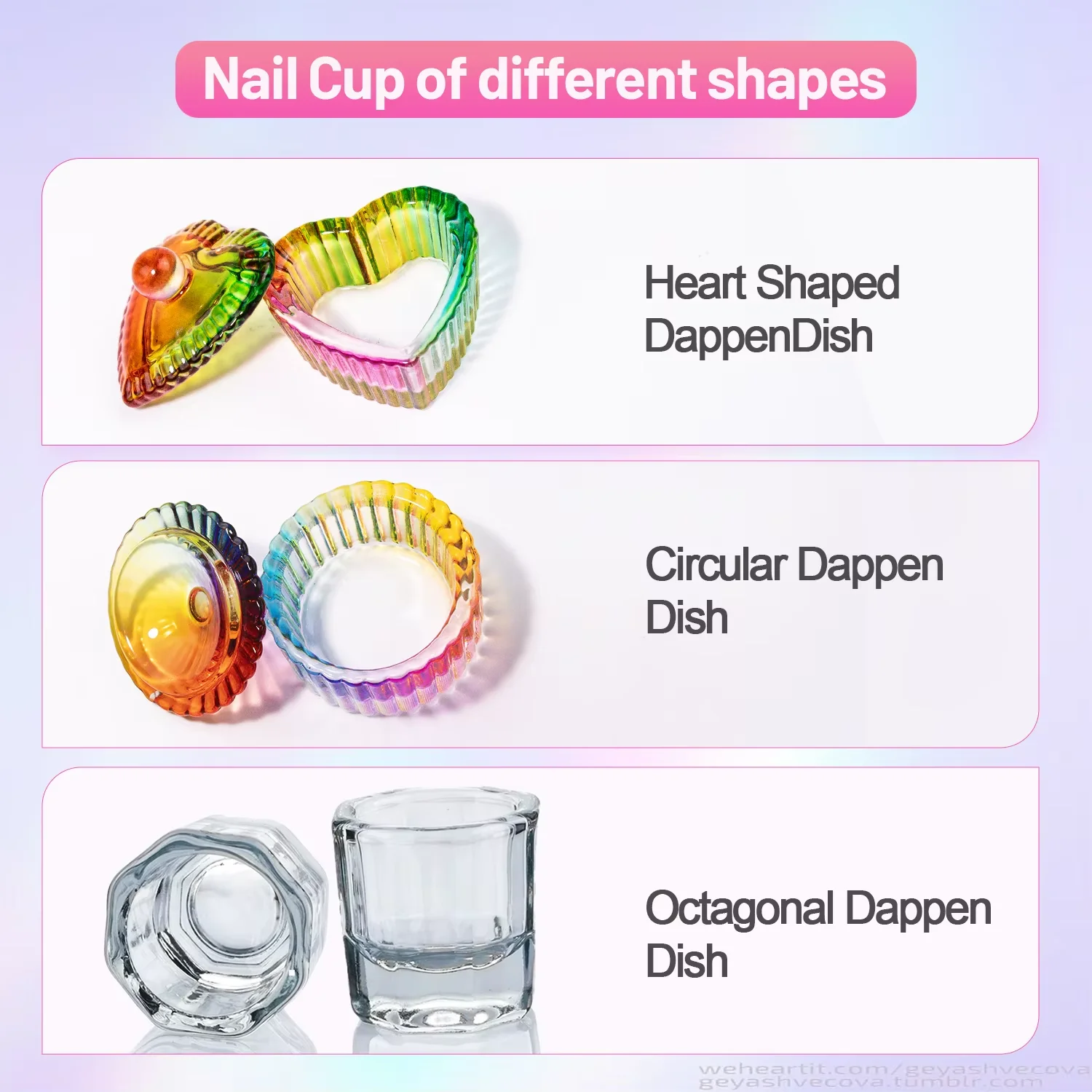 Set di tazze di cristallo colorate da 7 pezzi. Cristallo di vetro con coperchio, pennello per unghie per mescolare smalto acrilico e polvere