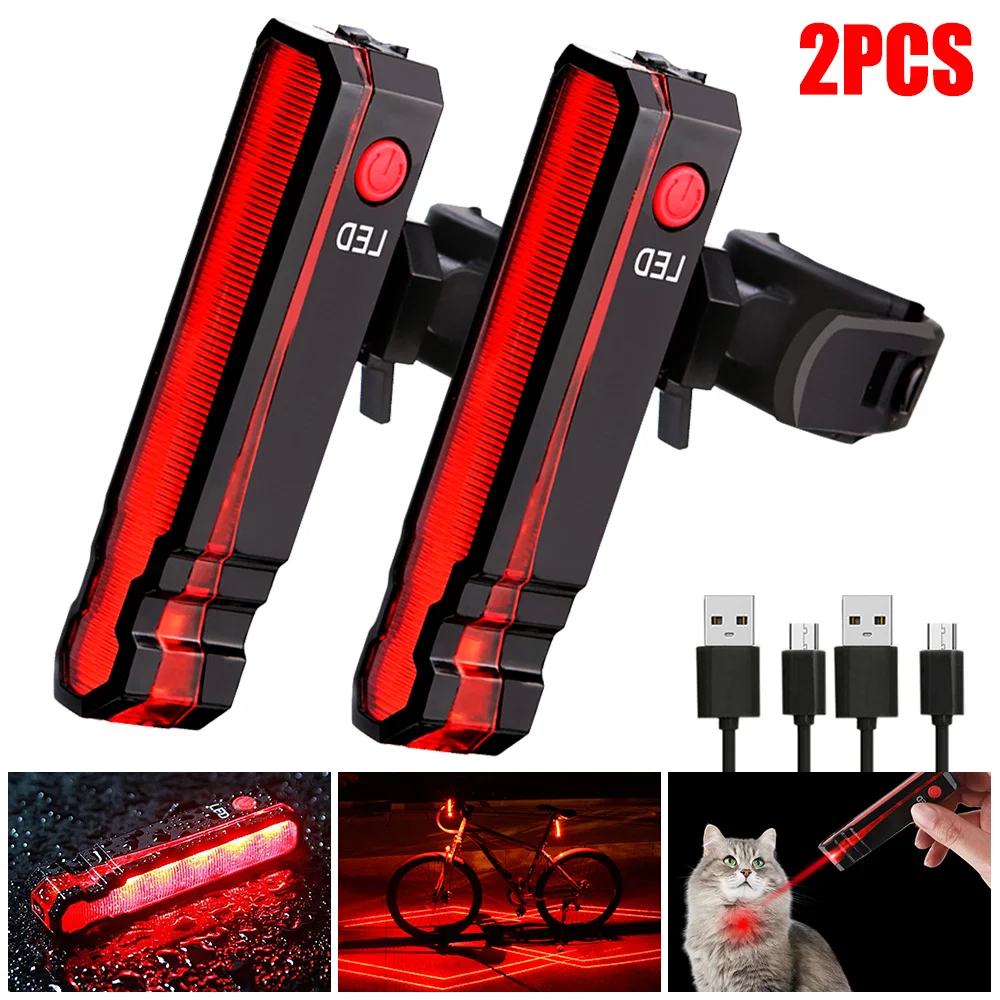 1 Piece/2 pcs USB Bike Rear Light 5 LED Bicycle Taillight 3 Modes Cycling Light Safety Warning Bike Back Light