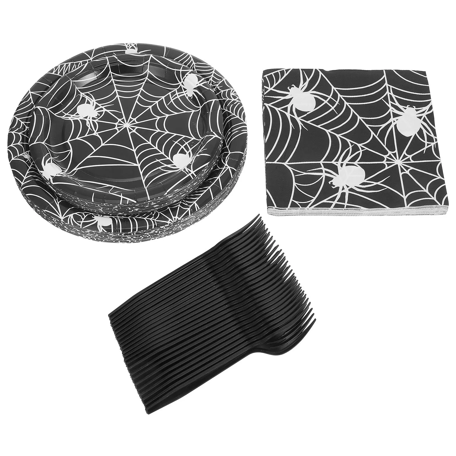 مجموعة أدوات مائدة الهالوين للاستعمال مرة واحدة على شبكة العنكبوت، أطباق المناديل والشوك، زينة حفلات مخيفة، مستلزمات أعياد الميلاد، أطباق تقديم