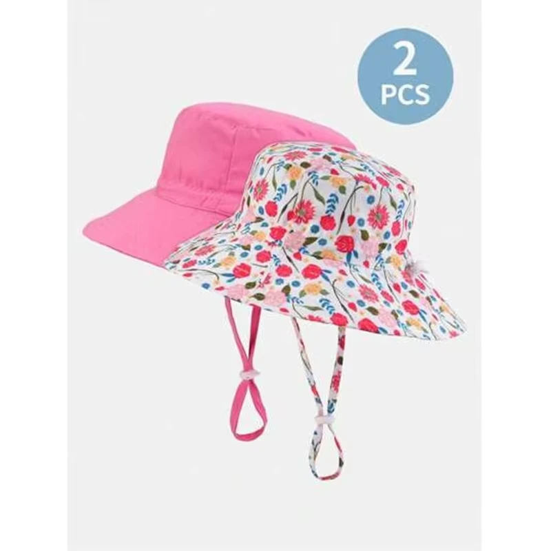 2025 Cross-border New Design Kids' Hats Caps - Two adjustable printed sun hats, breathable and comfortable
