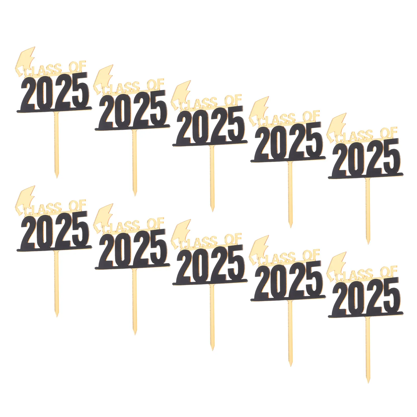 

10Pcs Cake Topper Acrylic Graduation Theme Elegant Reusable Insert for Graduation Party Dessert Decoration Cake Picks Cupcake