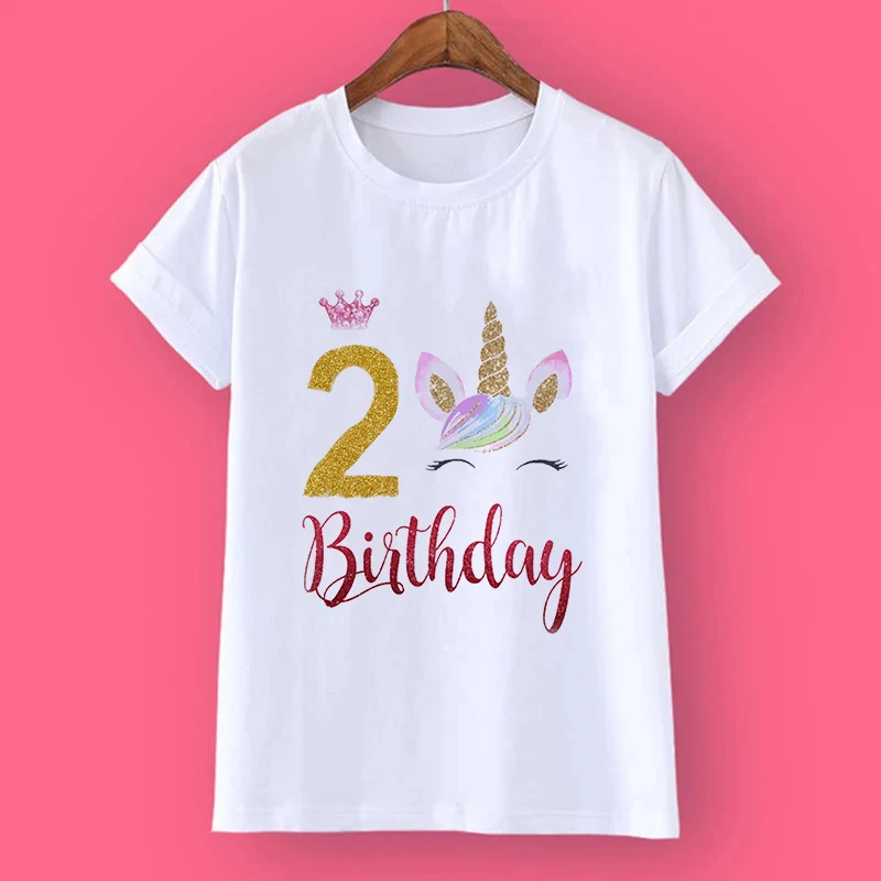 Personalised Unicorn 1-9 Birthday Shirt T-Shirt Wild Tee Girls Party T Shirt Unicorn With Name Clothes Kids Fashion Tops Tshirt