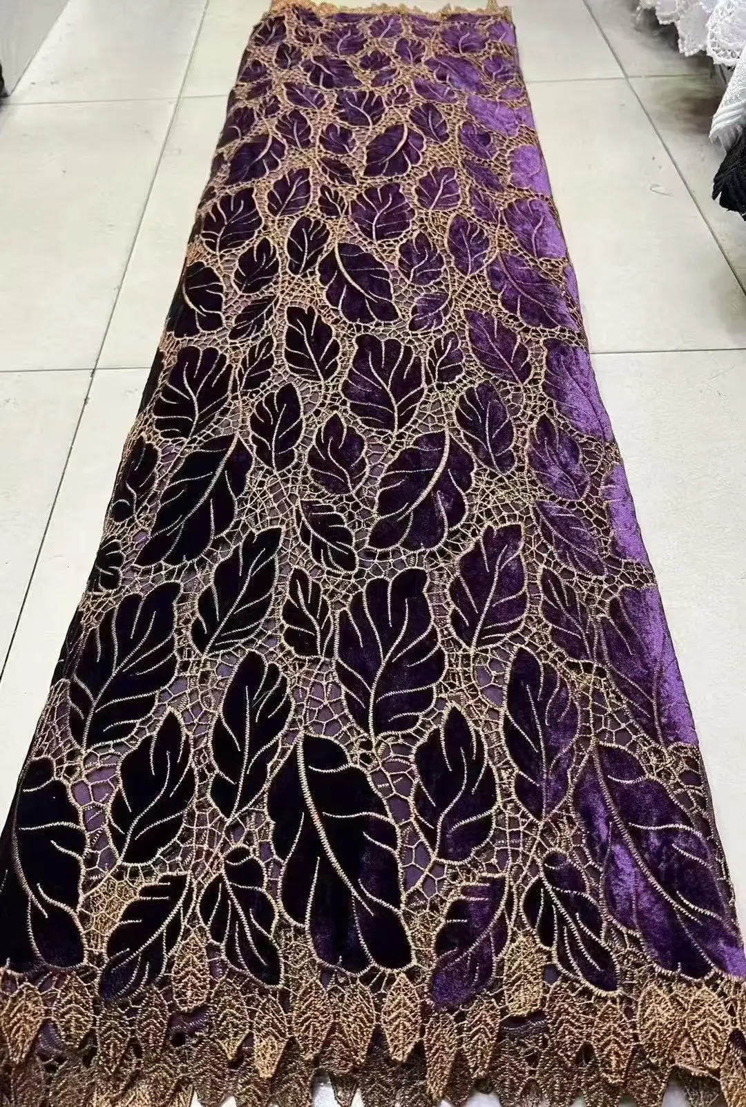 5ヤードのアフリカベルベットレース生地、2025年ナイジェリアレース、5ヤードのフランスベルベットレース生地、パーティー、ウェディングドレス、縫製用生地