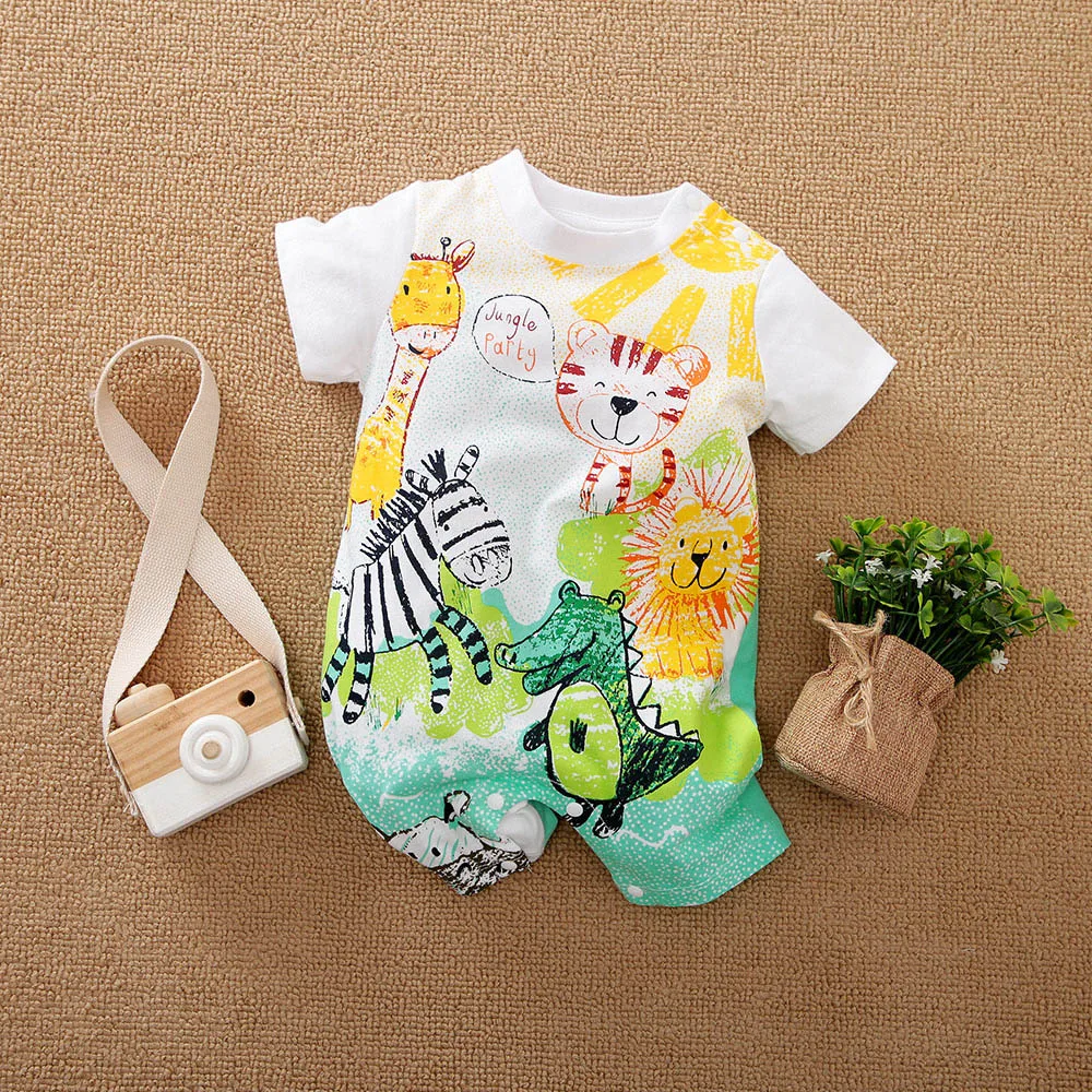 Newborn Boy Romper Summer Short sleeves Animal Print Cotton Jumpsuit 0-18 Months Baby Clothes Comfortable with Clothing Infant