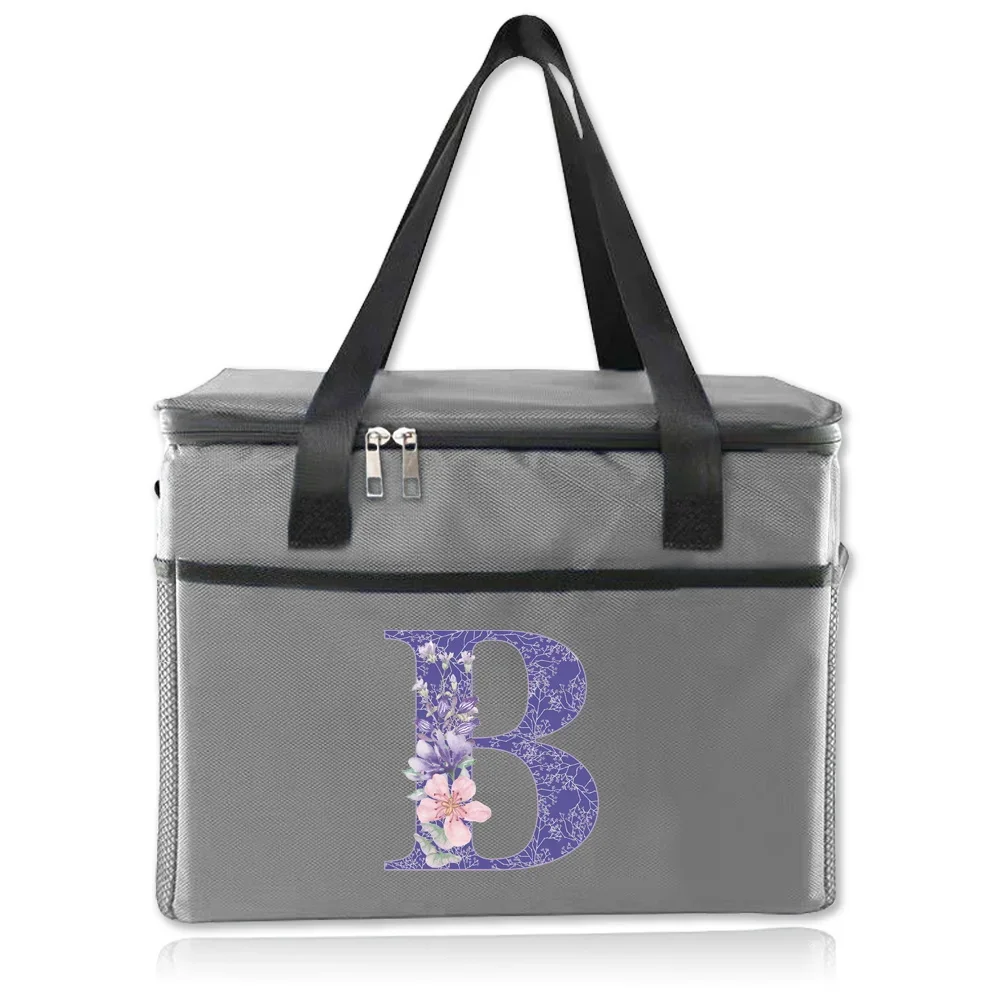 Lunch Bag Portable Cooler Bags Thermal Insulated Bags Outdoor Travel Simplicity Handbag for Men and Women Purple Flower Series