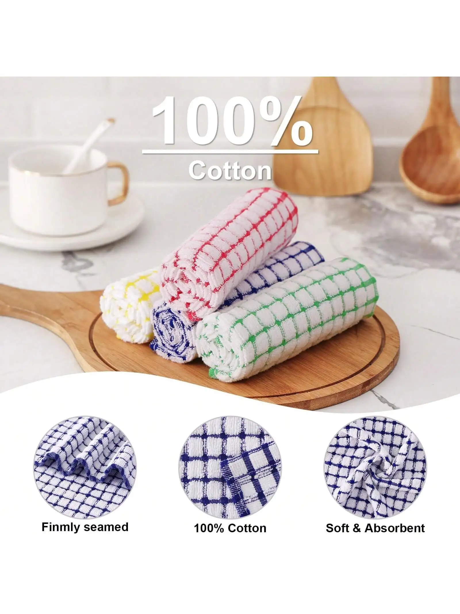3/5PCSKitchen Dishcloths 100% Cotton Kitchen Dish Cloths for Washing Dishes Scrubbing Wash Cloths Dish Towels Sets (Mix Color)