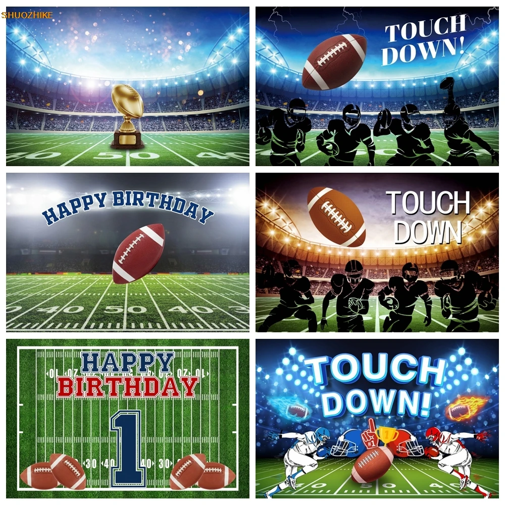 

Touch Down Rugby Happy Birthday Party Backdrop For Photography Super Bowl American Football Field Sport Stadium Photo Background