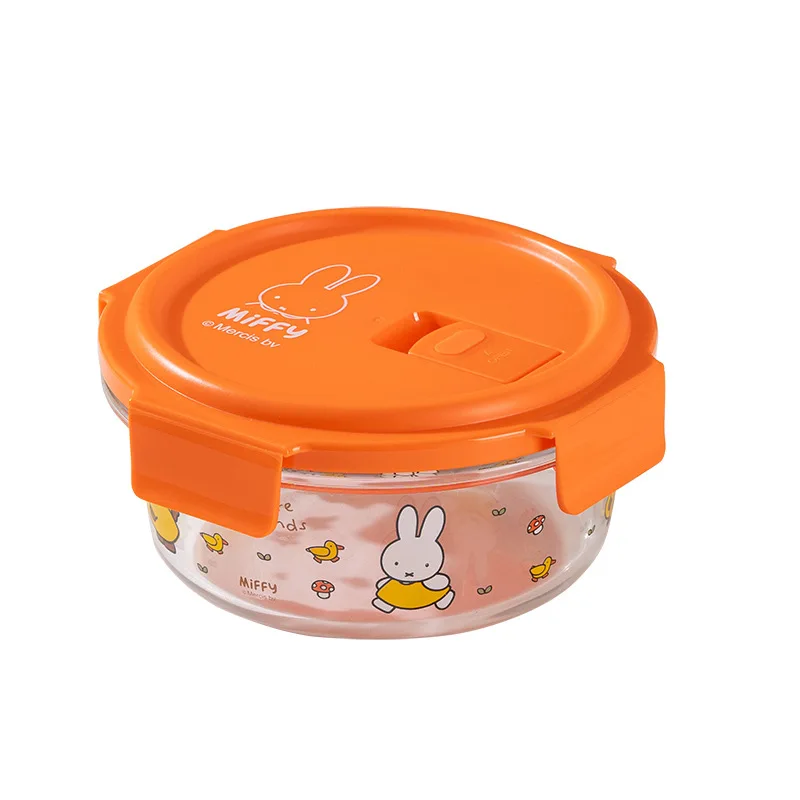 귀여운 미피 유리 도시락 전자레인지 사용 가능 학생/사무실용 음식 용기 누수 방지 뚜껑 재사용 가능한 신선 보관 식품 용기