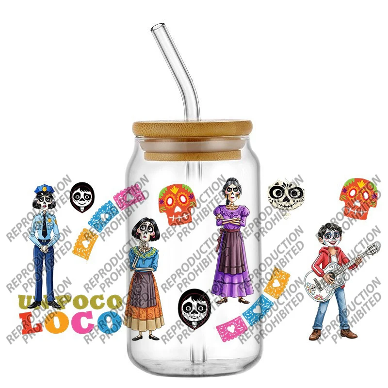 New Mexico COCO Cartoon Movie 3D Decal UV DTF Cup Wraps for 16oz Waterproof UV DTF Transfer Sticker Glasses Mug DIY Wrap Sticker