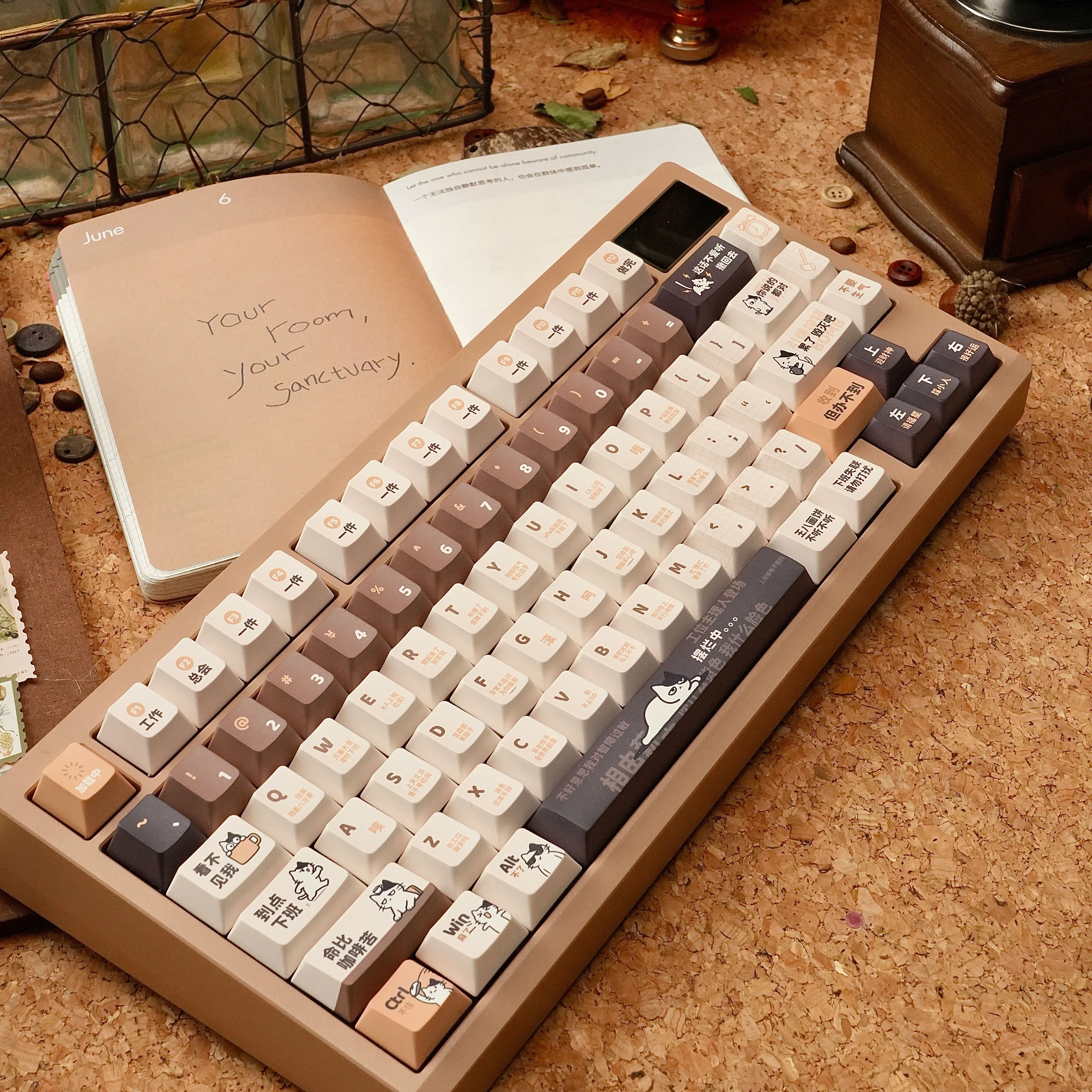 Fish Cat Keycaps 120 Keys MOA Cherry Side Engraved Light PBT Dye-Sub Game Office Personalized Key Caps for Mechanical Keyboard