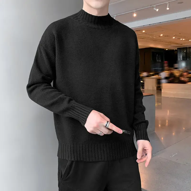 High Collar Business Knit Sweater Male Pullovers Beige Men's Clothing Black Ugly 2024 Trend Winter Wool Sweat-shirt Turtleneck X