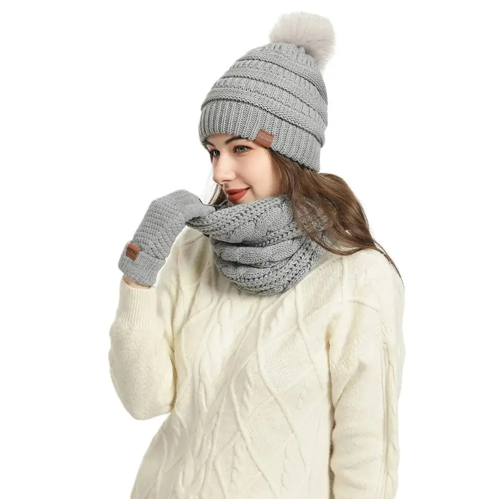 4 قطعة/المجموعة هدية دافئة النساء القبعات وشاح قفازات الجوارب مجموعة سدادات حماية الأذن لينة محبوك قبعة يندبروف لمس قفازات للرجال والنساء