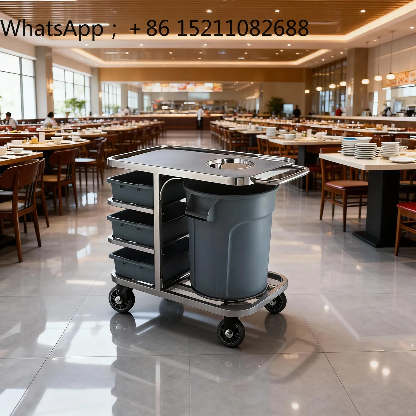 LLY Hotel Restaurant Bowl Collection Cart Commercial Hotel Stainless Steel Plate Collection Cart