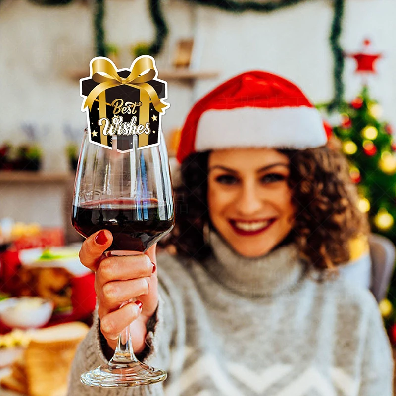 12pcs Wine Glasses Topper Champagne Glasses Decorative Cardstock New Year Party Decorations Wine Glass Identifier Charm Paper
