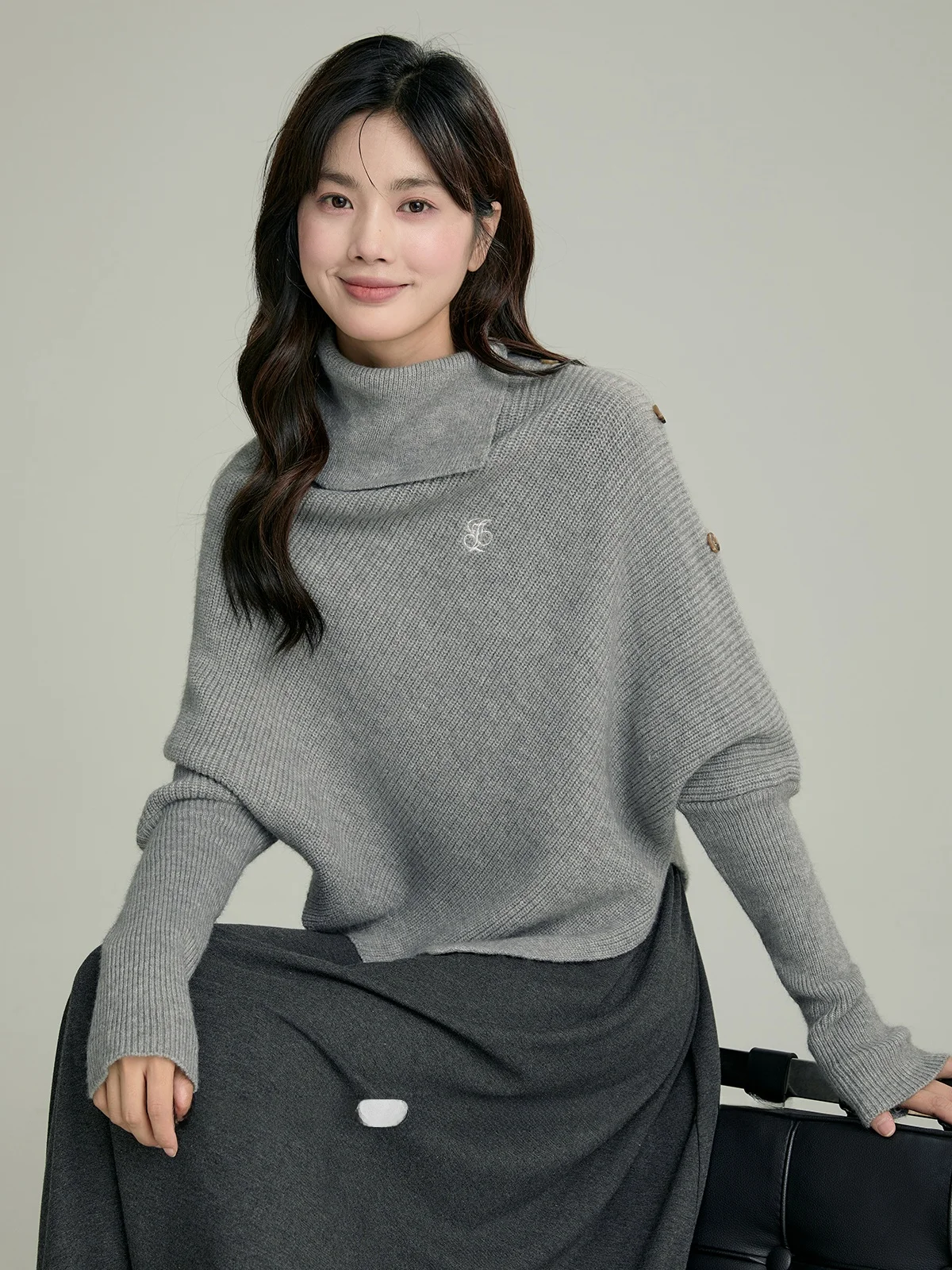 

ey Asymmetric f High Ne Knitwear Women's Slim Fit Base Layer Top for Autumn Commute Sle Long Sve Regular Fit