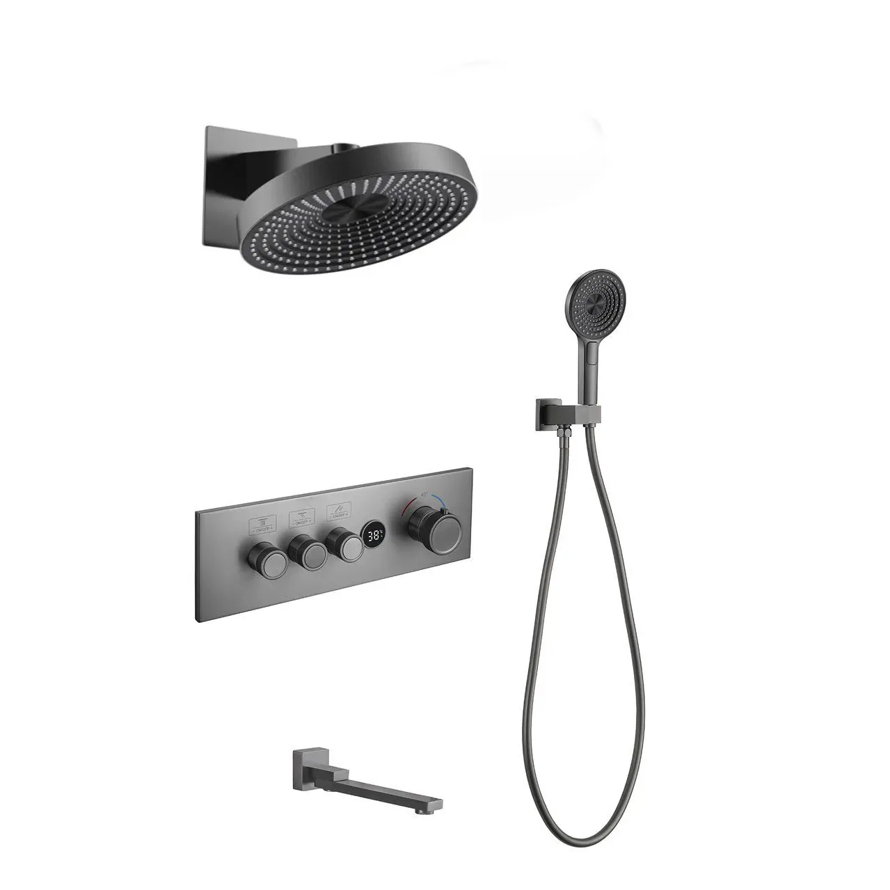 

Цифровой бронзово-серый дисплей, термостатический смеситель для душа, набор изливных смесителей/набор смесителей для тропического душа в ванной комнате, набор для тропического душа