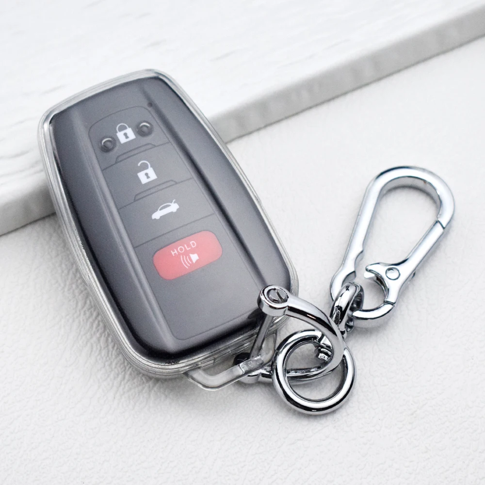 For Toyota Prius Camry Corolla CHR C-HR RAV4 Land Cruiser Prado Transparent Car Key Case Full Cover Shell Keychain Accessories