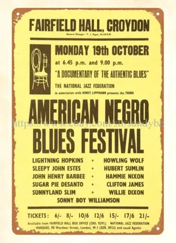 1964 AMERICAN NEGRO BLUES FESTIVAL UK Concert metal tin sign Howling Wolf