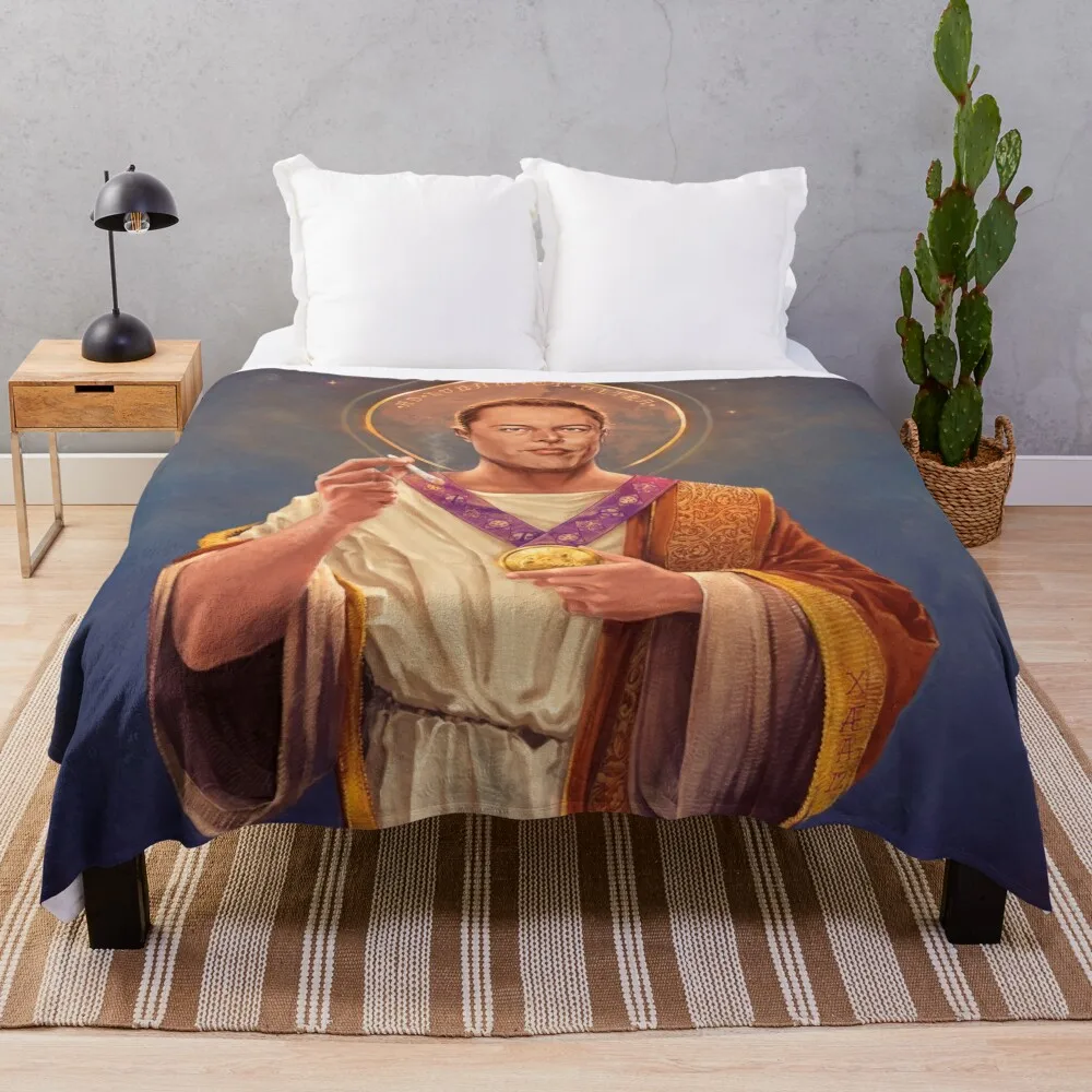 

Saint Elon of Musk, Elon Musk Original Religious Painting Throw Blanket Soft Plush Plaid Luxury Designer Blankets