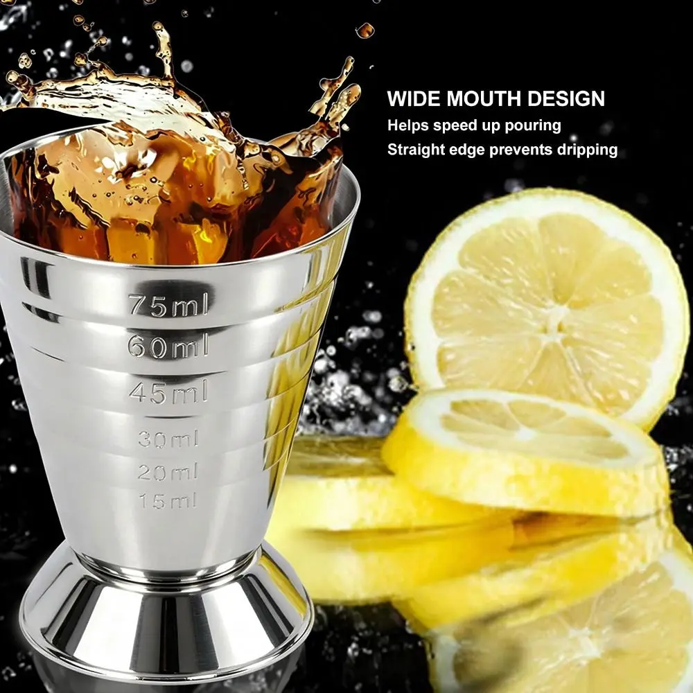 High Accuracy Cocktail Jigger 3 Scales Glossy Finish Bar Measuring Cup 304 Stainless Steel Kitchen Measuring Cup Home