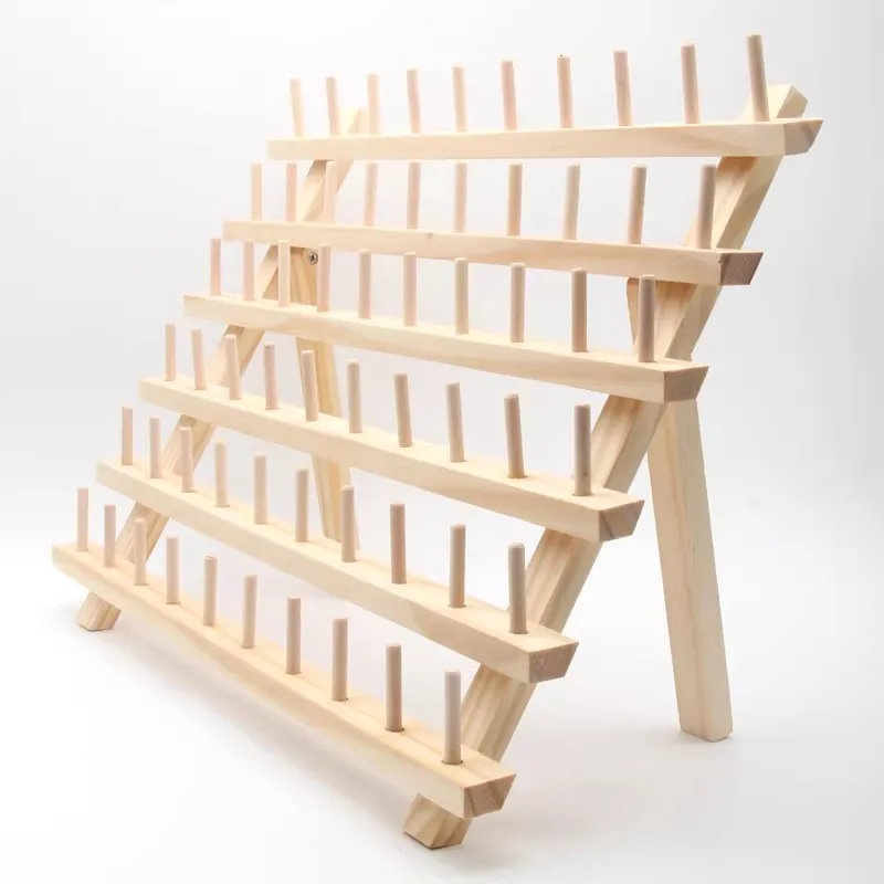 60 Spools Sewing Thread Rack Spools Roll Sewing Needlework Tools Storage Holder Foldable Wooden Thread Holder Organizer