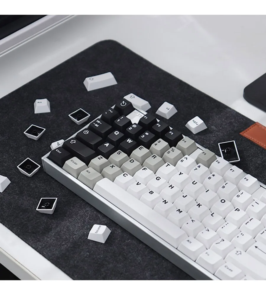 Two-color keycaps Original factory height gradual change black and white small full set of mechanical keyboard caps