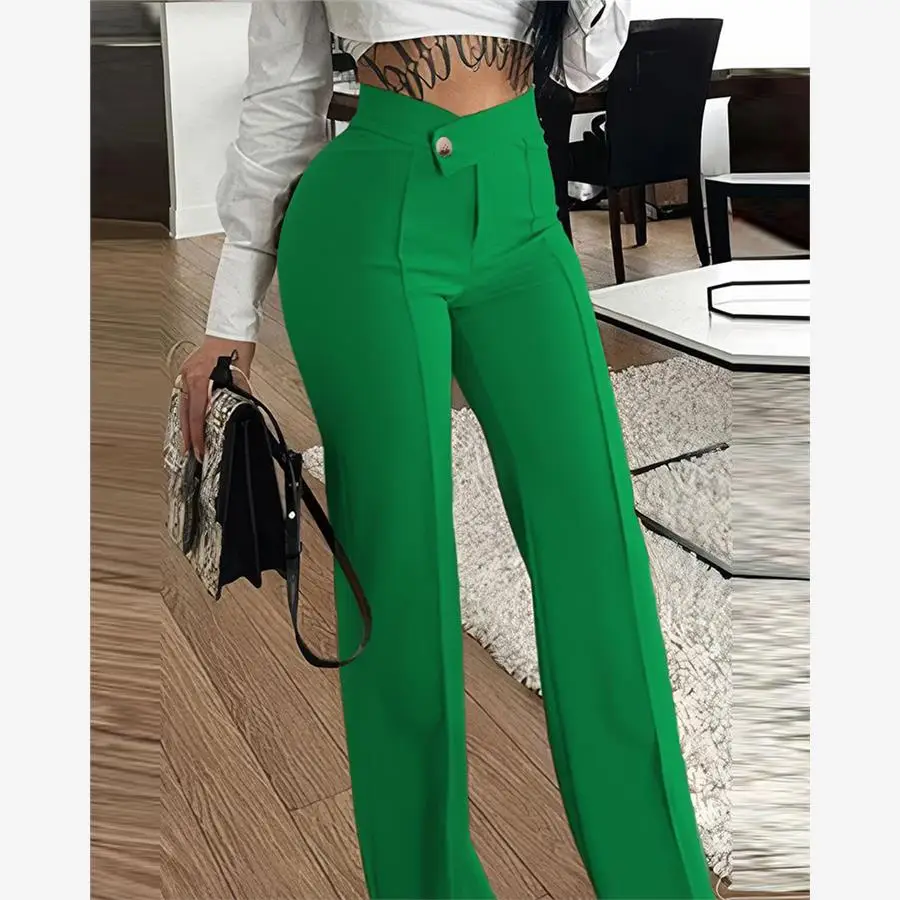 High Waist Straight Leg Pants for Women Commute Style Wide Leg Long Trousers Asymmetrical Elements Casual Fashion