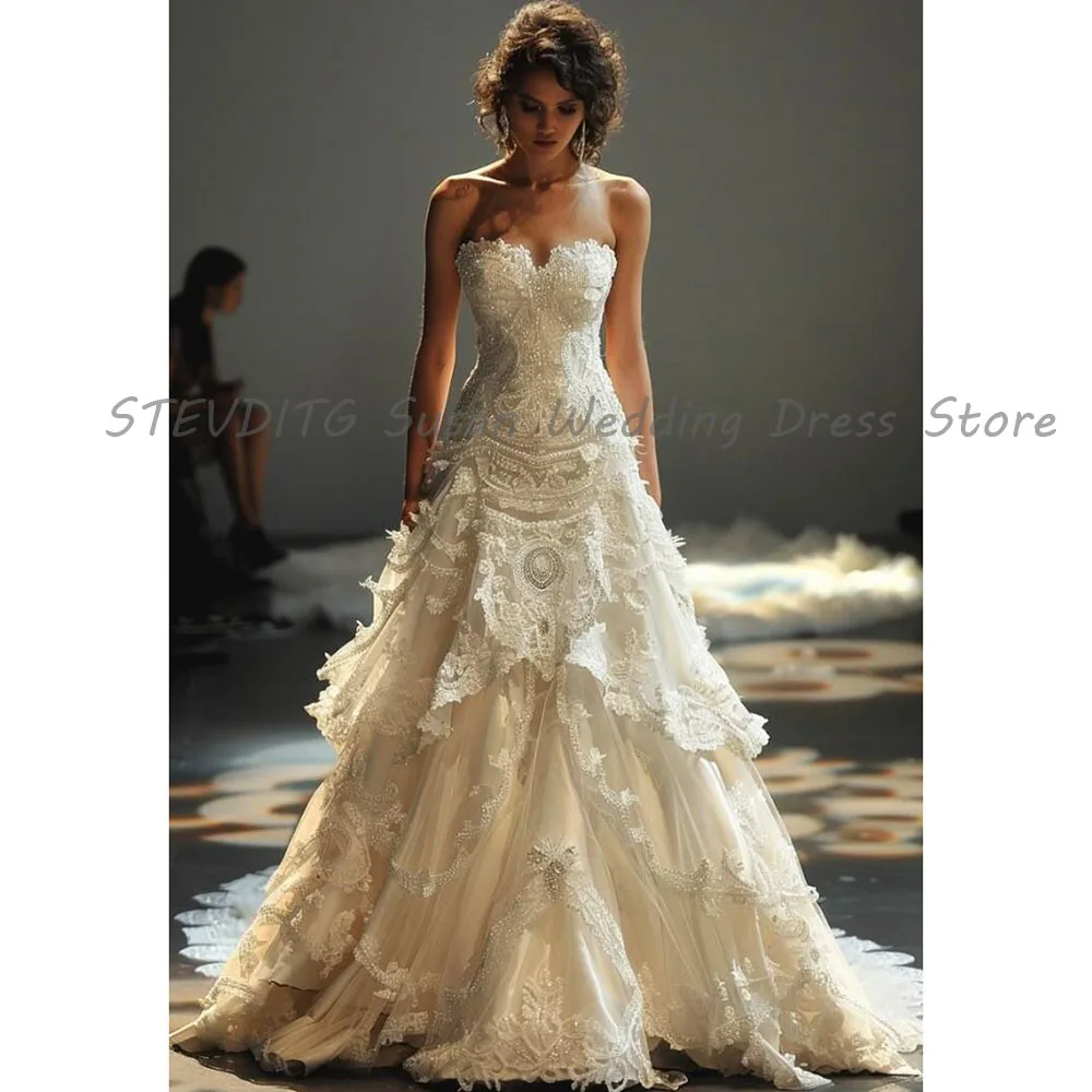 Fairy Wedding Simple Dresses Strapless Sleeveless High Quality Alliques A Line Banquet Celebrity Prom Party Female Gows Marry