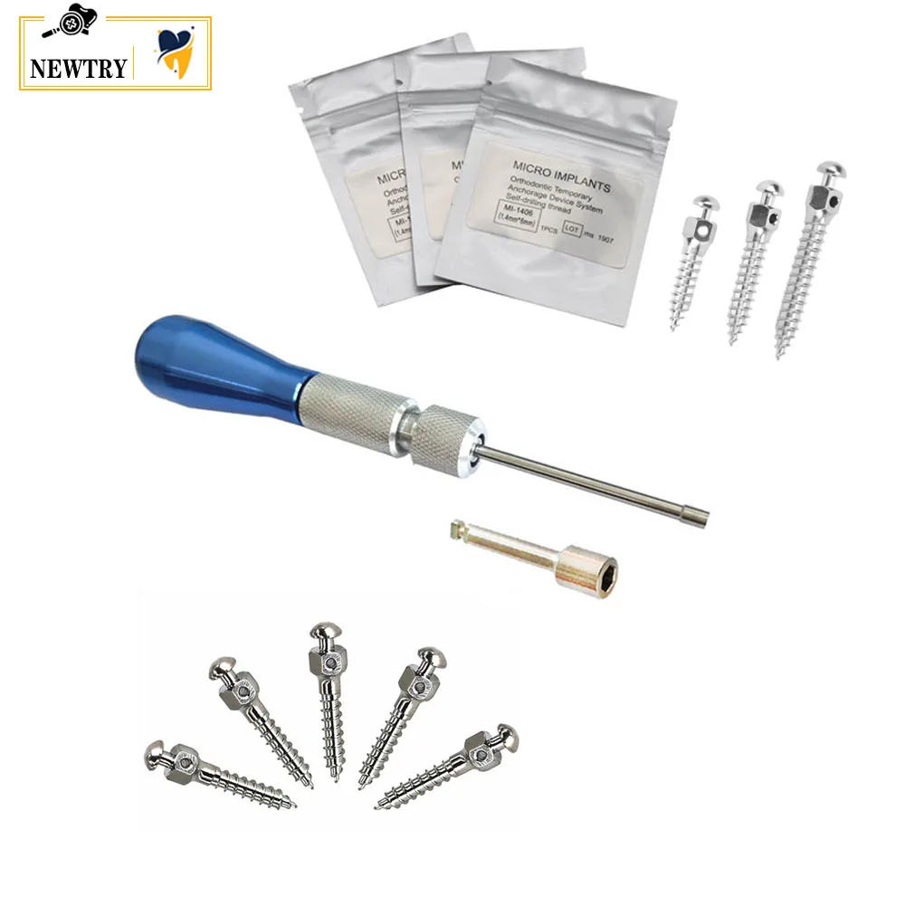 5Pcs Dental Micro Implants Self Drilling Orthodontic Mini Screw Titanium Alloy Anchor Pin Core Screwdriver Wrench Matching Tools