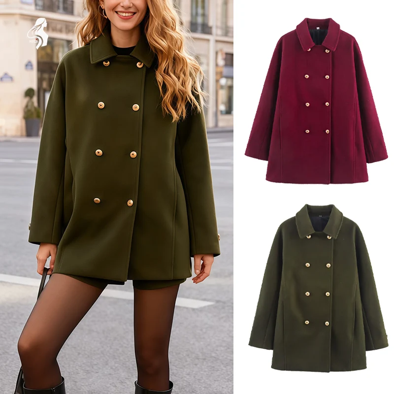 

Женское элегантное пальто, куртка Trafizaran, осень-зима, винтажное элегантное двубортное пальто трапециевидной формы для торжественных случаев, женское пальто